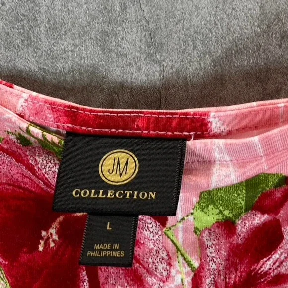 JM Collection Women's Cherry Floral Combo Square-Neck Drapey Cold-Shoulder Top - Picture 9 of 11